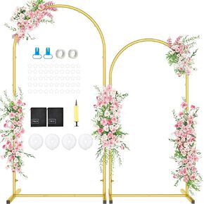 Wedding Arch Backdrop Stand, Set of 2 Gold Metal Arch Backdrop Stand, 7.2FT & 6FT Wedding Arch Frame Arched Backdrop Stand for Ceremony Baby Shower Birthday Parties Graduation Decoration