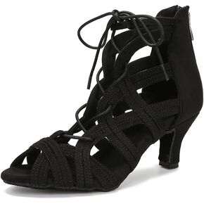 Womens Ballroom Dance Boots Salsa Latin Social Beginner Practice Dancing Shoes 2 1/2 inches Heels S22