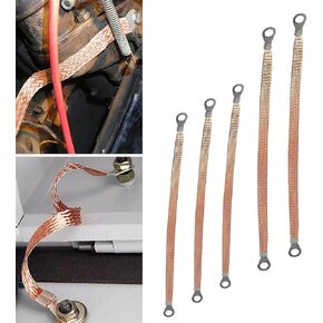 Automotive Engine Grounding Strap, Flexible Tensile-Resistant Copper Braided Distribution Box Bridge Jumper, Car Multi-Purpose Heavy-Duty Accessories, Universal for Most Cars (Gold)