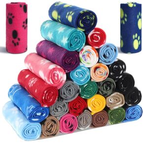 28 Pieces Puppy Blanket Soft Fleece Pet Blanket Small Fleece Blanket for Dogs Cats Puppy Kitten Pets, Warm Paw Print Blanket Sleep Mat Bed Covers, 28 Styles (23.6 x 27.6 Inch)