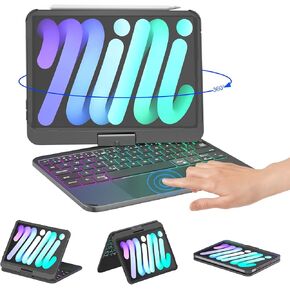BABG iPad Mini 7 Keyboard Case (8.3 inch), Multi-Touchpad, 360°Rotatable, 7-Colors Backlight,Large Battery,Wireless Keyboard for iPad Mini 7th/6th Generation-Black