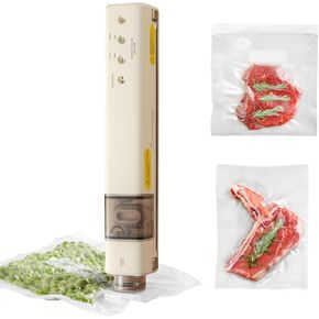 Vacuum Sealer with 40 Bags, 2 IN 1 Full Automatic Handheld and Countertop Sealer for Dry Moist Food, Built-in Magnetic Base&Cutter, for Sous Vide and Mason Jars, Viewing Tank, Compact, Beige