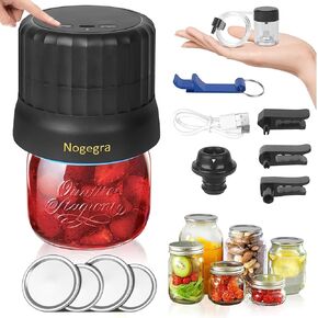 Electric Mason Jar Vacuum Sealer for Wide & Regular Mouth, Compatible with FoodSaver, Includes Wine Stopper