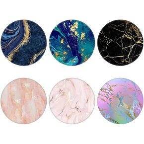 6 Pack Cellphone Phone Grip for Smartphones, Collapsible Stand Cell Phone Expanding Holder for Phone - Rose Gold Marble Black Purple