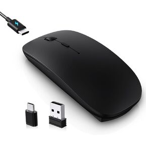Type C Mouse, Rechargeable USB C Wireless Mouse for MacBook Air, Dual Mode with Nano USB and Type C Receiver for PC, Laptop and All Type C Devices (Type-C Charging Port) - Black