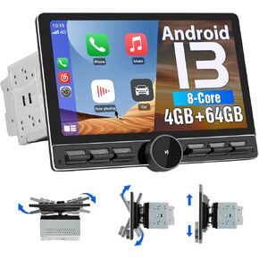 Android 13 8-Core 4GB+64GB Double Din Car Stereo, 10.6 Inch Detachable Floating Touchscreen Car Radio with Wireless Carplay & Android Auto/Mirror Link/WiFi/4G/FM/USB, Support SWC/Backup Camera