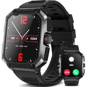 Military Smart Watches for Men(Answer/Make Call),1.85" 400mAh Smartwatch IP68 Waterproof Fitness Tracker Watch with Heart Rate/SpO2/Sleep Monitor, 100+ Sport Modes Rugged Smart Watch for Android iOS