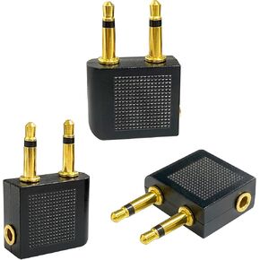 BlingKingdom 3 PCS Airplane Flight Headphone Adapter, Dual 3.5mm Male to 3.5mm Female Airplane Headphones Jack Adapter Plug Gold Plated Airplane Audio Adapter