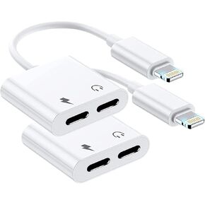 esbeecables 2Pack iPhone Headphone Adapter,2 in 1 Lightning Headphone and Charger Adapter, Lightning Audio with PD Fast Charging Dongle Splitter for iPhone 14 13 12 11 X 8 7 Pro Max Plus iPad iPod