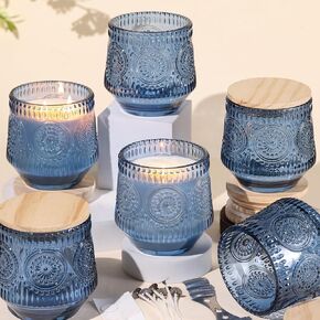 LAMORGIFT 6 Pack Milky White Candle Jars for Making Candles- Large 13.5oz Glass Jars with Wooden Lids and Labels, Empty Candle Jars, Candle Containers Vessels for Candle Making Supplies