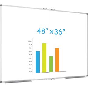 JILoffice Large Foldable White Board 96 x 48 Inches, Dry Erase Magnetic White Board, Silver Aluminum Frame with 3 Detachable Marker Trays, Wall Mounted Board for Office Home and School