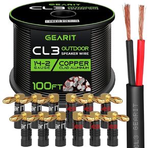 GearIT 100ft 14ga CL3 Black Speaker Wire & 12 Rt Angle Banana
