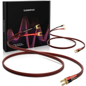 UCINNOVATE 2 Pack HiFi OFC Speaker Cable with Banana Plug to Jumper Spade, 3m / 9.8FT 14AWG Speaker Wire with Banana Plug to U Fork Plug Cord Jumper Bridge Cable for Speaker Amplifier (2 x 9.8FT)