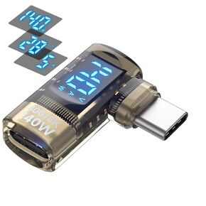 SOOPII 140W Right Angle USB C Power Meter,Bi-Directional Adapter with Voltage,Current and Power Display,Male to Female USB C Adapter for iPhone 16,iPad Pro,MacBook,Black