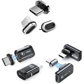 HanCenDa 4Pack 240W USB C Magnetic Adapter, 24Pin 180 Degree Type C Adapter with USB4 40Gbps Data Transfer 8K 60Hz Video for Thunderbolt 3/4, MacBook Pro/Air iPhone 15, Black