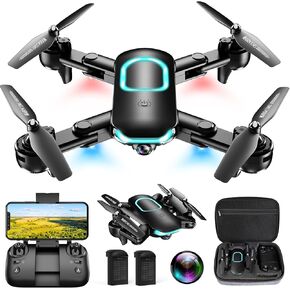 Drone with 1080P Camera,Foldable Drone with Light, One Key Start, 2 Batteries For Beginners