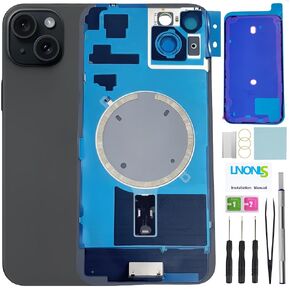 15 Plus Back Glass Replacement for iPhone 15 Plus Rear Back Cover Glass with Waterproof and Camera Lens+Professional Repair Tool Kit (Pink)