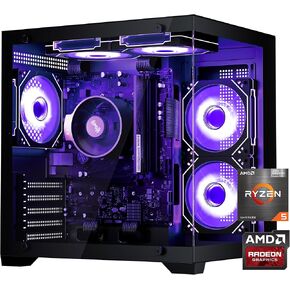 Gaming PC Desktop Computer AMD Ryzen 5 5600GT,16GB DDR4 3200MHz,1TB M.2 NVMe PCle4.0 Gen4,550W 80PLUS PSU,WiFi,Game Design Office Console,Sea View Room, Towers Prebuilt PC (Black)