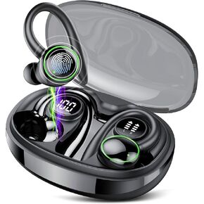 Wireless Earbuds, Bluetooth Ear Buds Sport, Stereo Deep Bass Over Ear Buds with Earhooks, In Ear Earphones with 4 ENC Noise Cancelling Mic, 48H LED Display Headphone for Running, IP7, Rose Gold