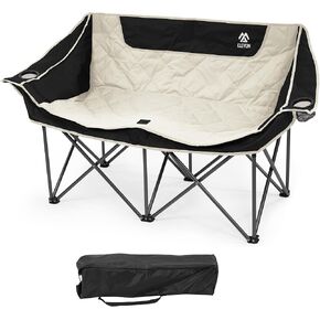 Camping Chair, Oversized Loveseat Double 2 Person Outdoor Chair with Arms, Cup Holder and Carry Bag, Heavy-Duty Collapsible Chair for Outside,Black/White