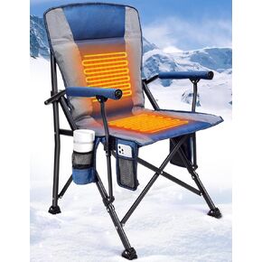Heated Camping Chair for Adults, Heats Back and Seat, 3 Heat Levels, Fully Padded Heated Folding Chair for Outdoor Sports with Cup Holder, Rich Pockets, Battery NOT Included