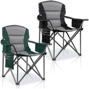 2 Pack Oversized Folding Camping Chairs for Adults, Heavy Duty Lawn Chairs with Cup Holder Storage and Cooler Bag, 450 LBS Weight Capacity, Padded Collapsible Chairs for Outdoor, Garden & Beach