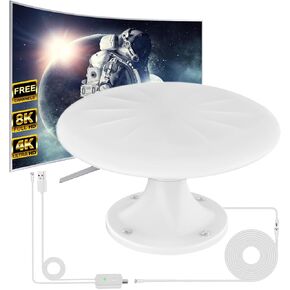 RV TV Antenna Roof Mounted Outdoor, Portable RV Antenna for Camper, 720° Long Range Omni Directional Reception Digital HD Antenna Signal, with Super Signal Booster, 35ft HDTV Cable. (White)