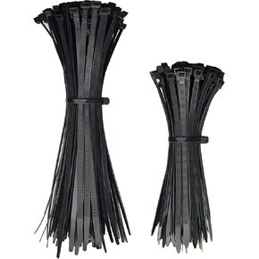 Zip Ties Assorted Size 200 Pack 8+12 Inch,75 LBS Tensile Strength Heavy Duty Cable Ties, Self-Locking Wire Ties Plastic Black Zipties for Indoor Outdoor Use