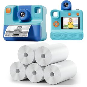Instant Print Camera for Kids and 5 Rolls Kids Instant Camera Refill Print Paper, 1080P Kids Instant Cameras, Christams Birthday Gifts for Girls Boys Age 3-12