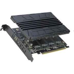 Sintech Quad NVMe SSD PCIe Adapter, 4 M.2 NVMe SSD to PCI-e 4.0 3.0 x16 Card with HeatSink Support 2230 2242 2280 NVMe SSD (PCI-e 16X Bifurcation Required)