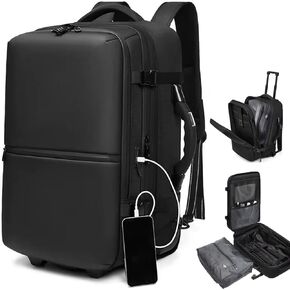 60L Airback Vacuum Compression Backpack with Wheels Expandable Men Waterproof Carry On Travel Backpacks 17 inch Laptop Backpack Flight Approved(With Pump)