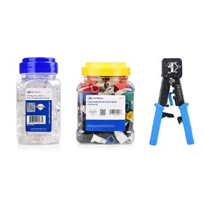 Cable Matters 100-Pack Cat 6 Pass Through RJ45 Connectors for Solid or Stranded UTP Ethernet Cable & Modular RJ45 Crimp Tool for Pass-Through Connectors & 8-Color 200-Pack RJ45 Strain Relief Boots