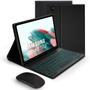 SOPPY Backlit Keyboard Case with Mouse for Samsung-Galaxy-Tab A8 10.5 inch 2022(SM-X200/X205/X207), Rechargeable - 7 Colors -Wireless Galaxy Tab A8 10.5" Slim Keyboard Case with S Pen Holder, Black