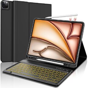 Keyboard Case for iPad Air 13(M3 2025 / M2 2024) and iPad Pro 12.9 inch 6th/5th Gen, 7 Color Backlit Detachable Keyboard with Pencil Holder for iPad Air 13-inch/iPad Pro 12.9 inch 6th/5th Gen, Black