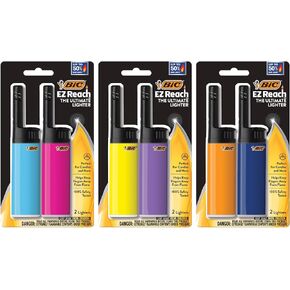 BIC EZ Reach Lighters, Short Lighter with Extended Wand, Assorted Colors, 6-Pack (Colors May Vary)