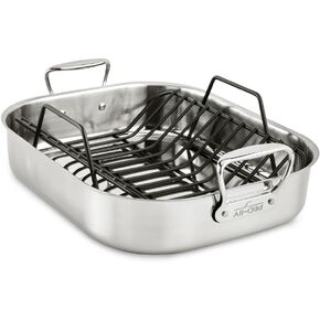 All-Clad Specialty Stainless Steel Roaster and Nonstick Rack 16x13x5 Inch Oven Broiler Safe 600F Roaster Pan, Pots and Pans, Bakeware, Turkey, Silver