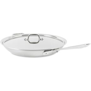 All-Clad D3 Stainless Steel Frying Pan with Lid, Tri-Ply Bonded, 12-Inch, Silver