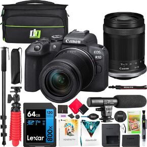Canon EOS R10 Mirrorless Camera Body with RF-S 18-150mm F3.5-6.3 is STM Lens 5331C016 Bundle with Deco Gear Photography Bag + Microphone + Monopod + Software & Accessories Kit
