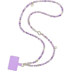 Purple Beaded Phone Lanyard, Cell Phone Crossbody Lanyards with with Tether Tab for Women Phones Bag Purse
