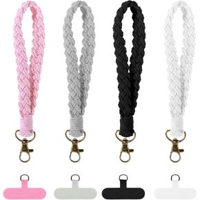 4 Pcs Boho Macrame Phone Wrist Strap, Cell Phone Lanyard with Tether Tab, Handmade Macrame Keychain, Smartphone Chain Charm Wristlet, Anti-Loss Phone Chain for Women Men