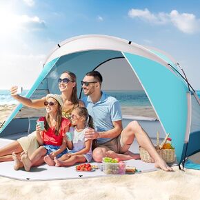 Beach Tent, Portable Beach Shade Tent for 3-4 Person, UPF 50+ UV Waterproof Lightweight & Easy Setup Sun Shade Canopy with Carrying Bag for Outdoor Camping Fishing