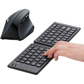 SANWA Bluetooth Foldable Keyboard and 2.4G Wireless Ergonomic Mouse Combo, Portable Folding Keyboard, Silent Click Vertical Computer Mice, Compatible with Windows, Mac, PC, Laptop, Office, Travel