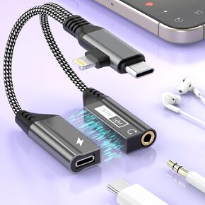 Magnetic 2-in-2 Lightning/USB C to 3.5mm Aux Audio Jack Headphone+Type-C Charge Cable Adapter,【Apple MFi Certified】 Earphone Converter Splitter for Music+Charge+HiFi for iPhone14 13 12,iPad,Samsung