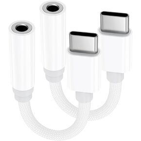 USB C to 3.5mm Headphone Jack Adapter for Apple iPhone 16/15/15 Pro/Pro Max/Plus 2 Pack, Type C Aux Dongle Cable for Pad, Samsung Galaxy S23/S23/S22/S21Ultra, MacBook,Note (White)