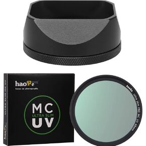 HAOGE LH-X54B مربع عدسة معدنية مربع هود و HAOGE 49MM Ultra Slim MC UV ل Fujifilm Fuji X100V كاميرا الملحقات أسود