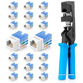 Everest Media Solutions Bundle – 2 Items: easyJACK - Speed Termination Tool + 20 Pack of RJ45 CAT5e UTP Keystone Jacks - White