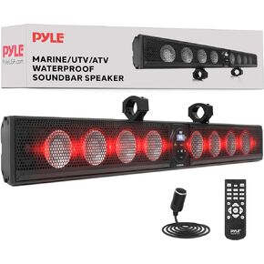 Pyle 36" Marine ATV UTV Sound Bar with Bluetooth – 270W Peak Power, Built-in Amp, RGB Lights, 6X 4 Woofers and 2X 1 Tweeters, USB/AUX, Handlebar Mount, IPX5 Weatherproof, Golf Cart Compatible