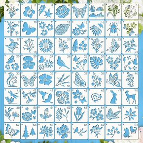 64 Pcs Flower Stencils for Painting, 3 Inch Plastic Reusable Floral Stencils DIY Craft Template Paint Stencils Set for Wall, Canvas, Drawing, Crafts, Art (Nature Element)