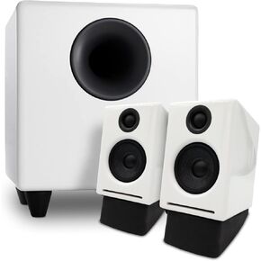 Audioengine A2 White Computer Speakers with S8 White Subwoofer and DS1 Stands