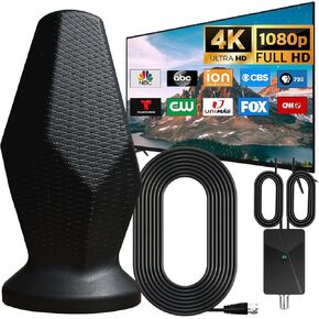 Digital Antenna for Smart TV Indoor, 2025 Release Indoor TV Antenna for Local Channels with Amplifier Signal Booster, 360 Reception Portable, Support 8K 4K 1080P All TVs